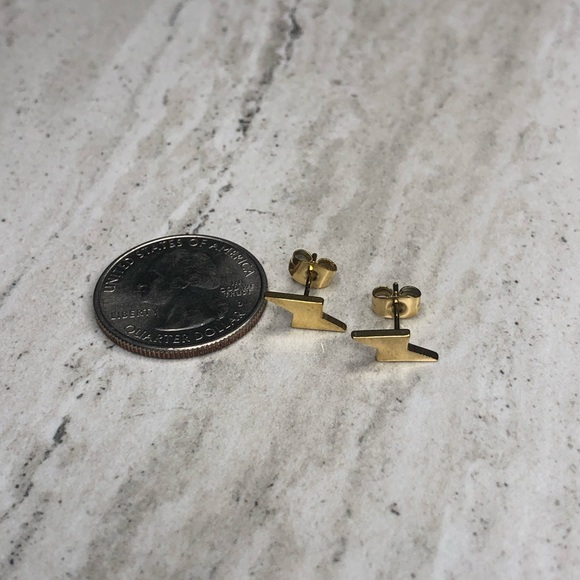 Stainless Steel Gold Lightning Bolt Earrings - Picture 11 of 15